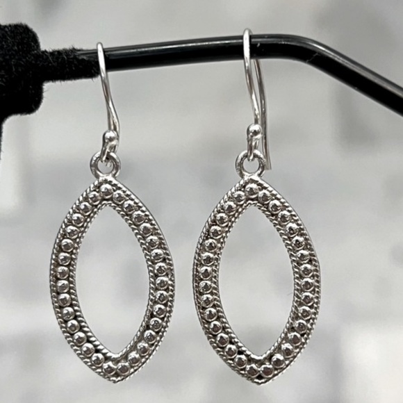 Sterling Silver Openwork Oval-like Dotted Dangle Earrings